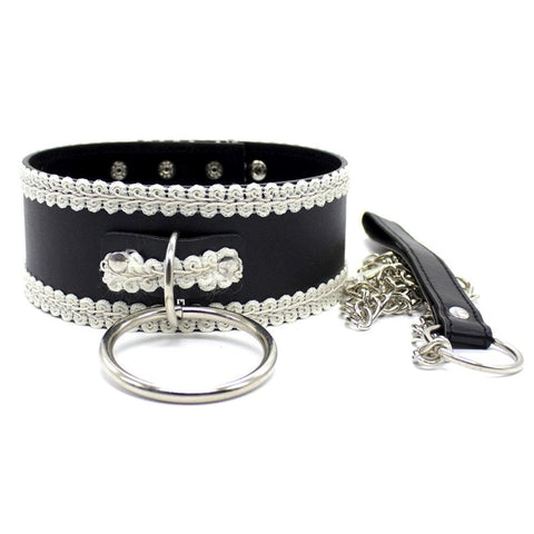 Sexy Lace Slave Collar With O-Ring - Collars and Leads