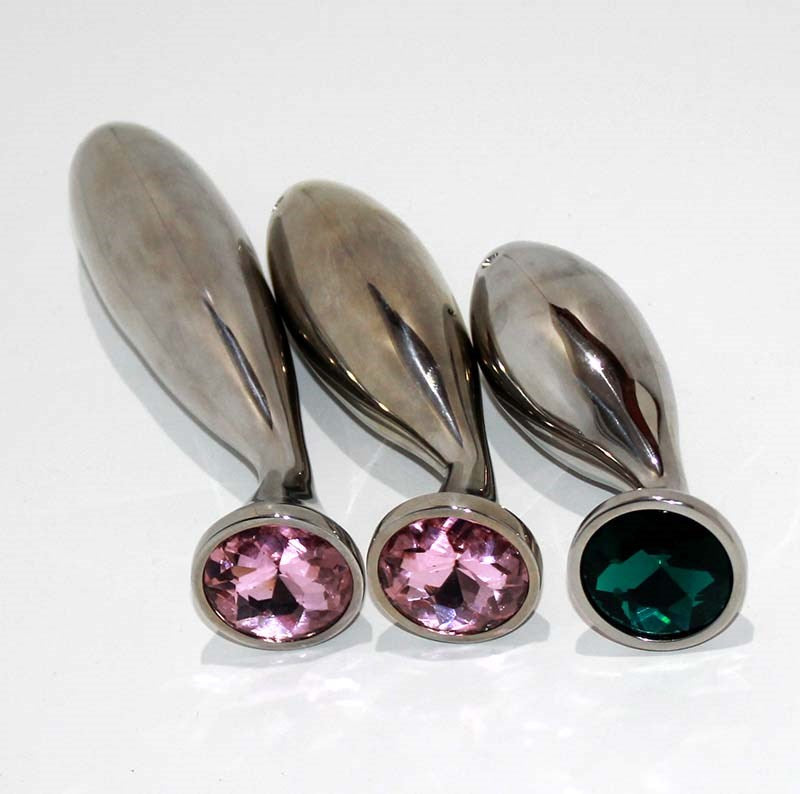 THE WHALE Jewelled Small Anal Probe Rose Quartz - Steel Sex Toys