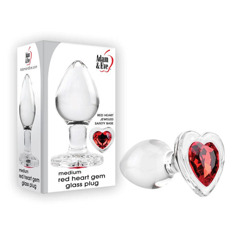Adam & Eve Red Heart Gem Glass Plug - Butt Plugs