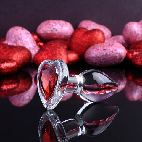 Adam & Eve Red Heart Gem Glass Plug - Butt Plugs