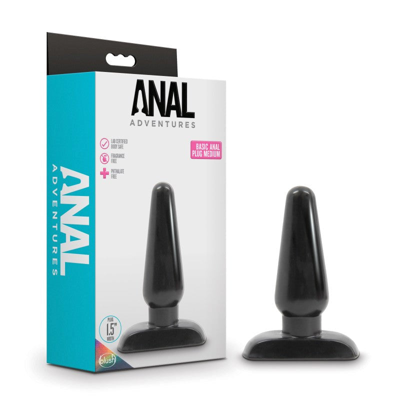 Anal Adventures Basic Anal Plug - Black - - Butt Plugs