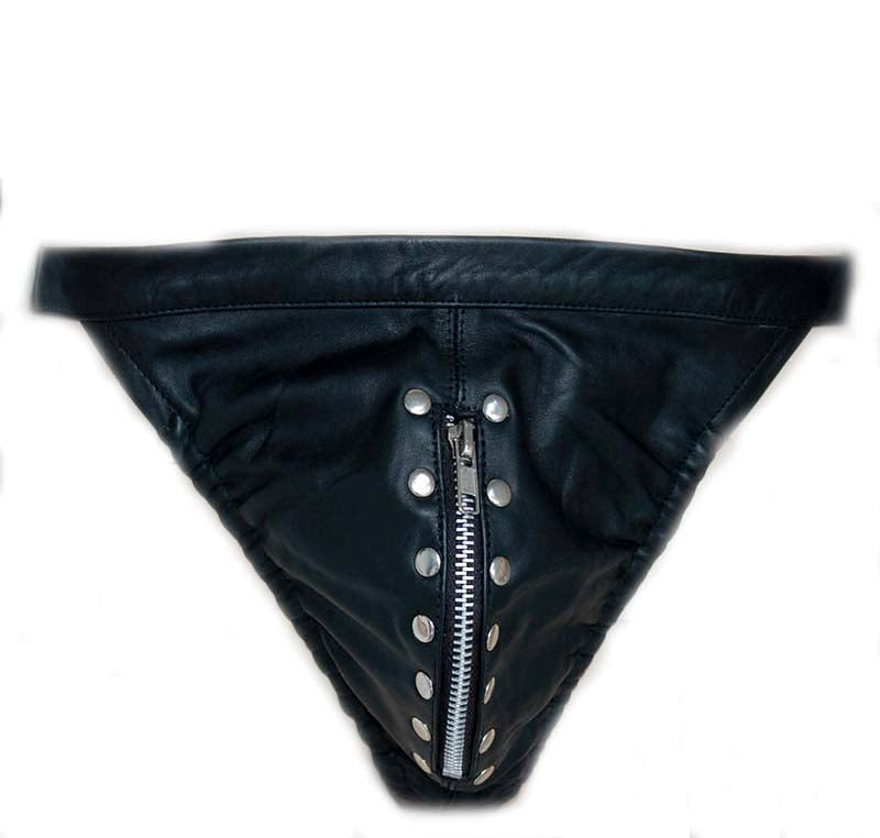 Black Leather Male Jock with Zipper - - Jocks and G-Strings