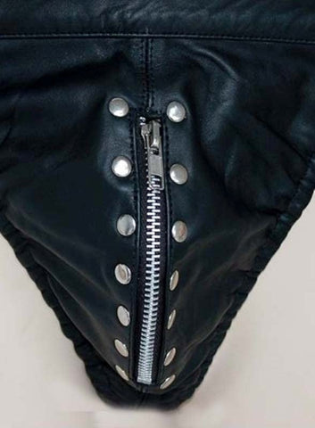 Black Leather Male Jock with Zipper - Jocks and G-Strings