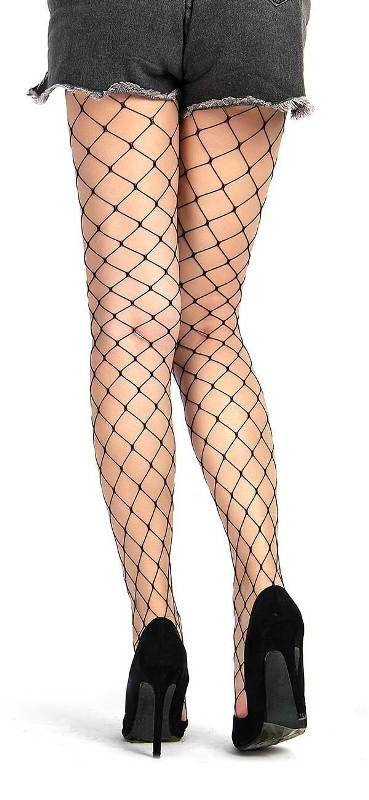 Black Long Sheer Tight Wide Fence Net Pantyhose - - Hosiery