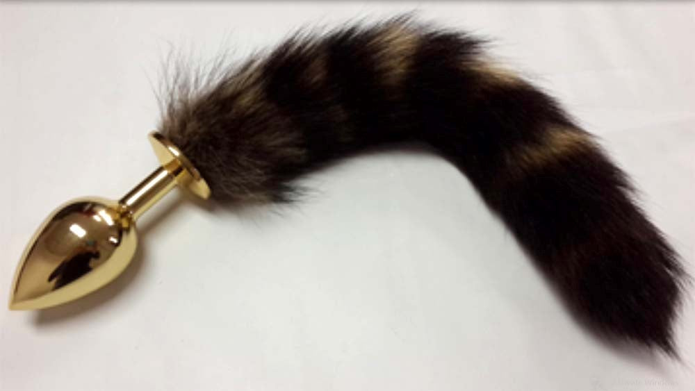 Brown Faux Fox Tail Gold Smooth Butt Plug - - Steel Sex Toys