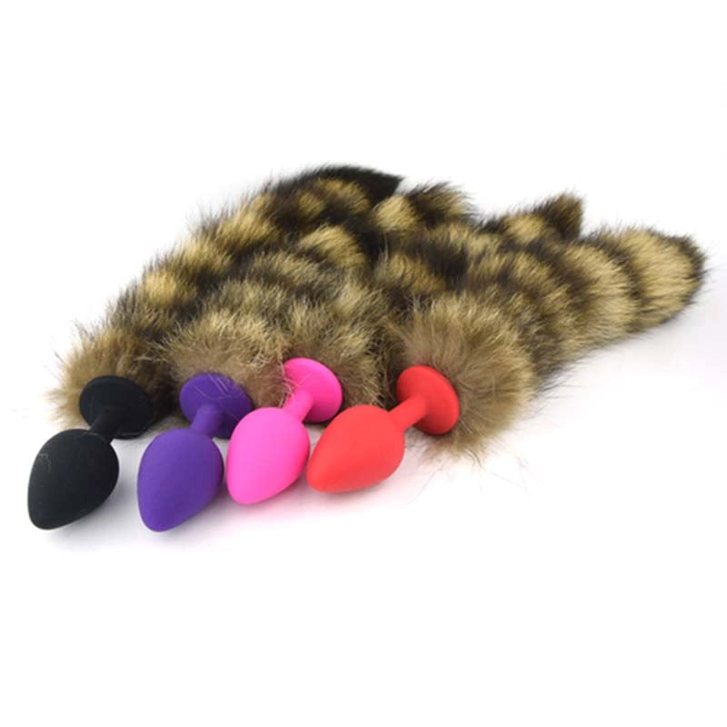 Brown Faux Fox Tail Rose Silicone Butt Plug - - Butt Plugs