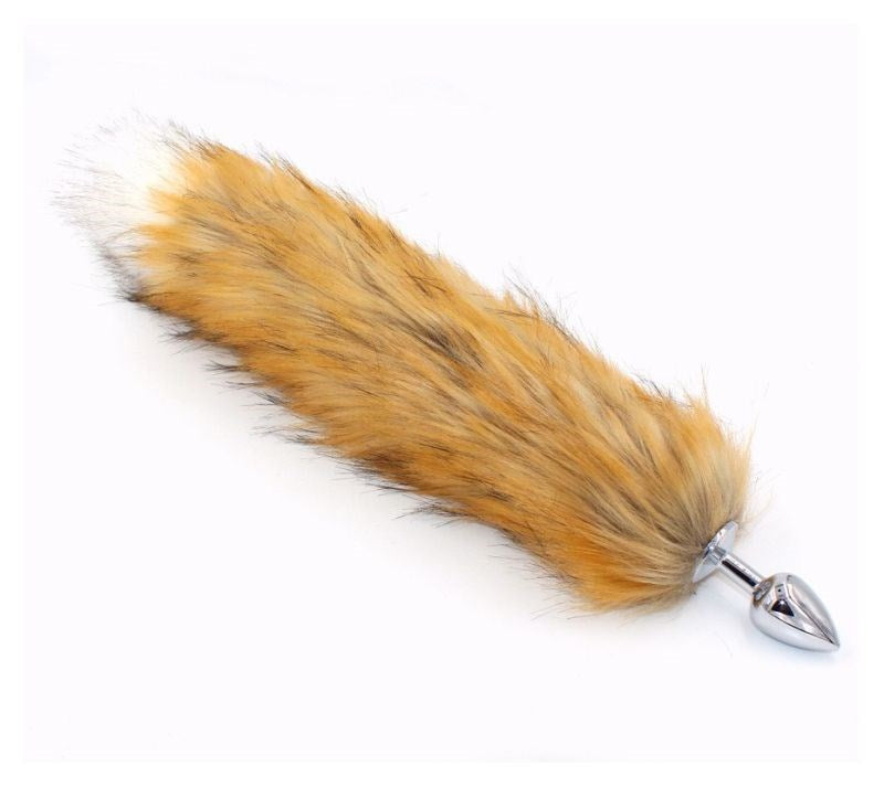 Canid Orange Faux Fox Tail Smooth Silver Butt Plug - - Steel Sex Toys