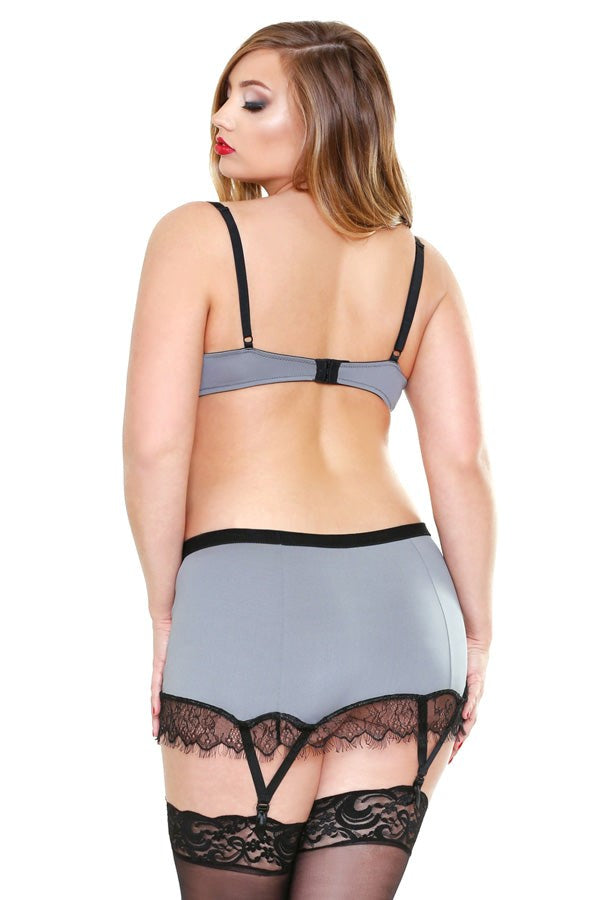 CURVE Lace Trim Bra, Skirt & G-String - - Plus Sized Lingerie