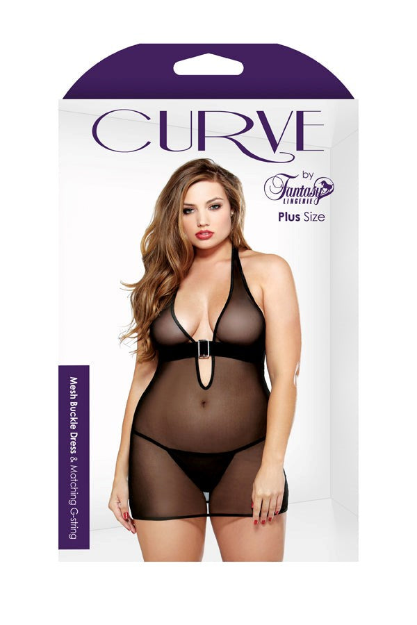 Curve Mesh Buckle Dress & G-String - - BabyDolls And Chemises