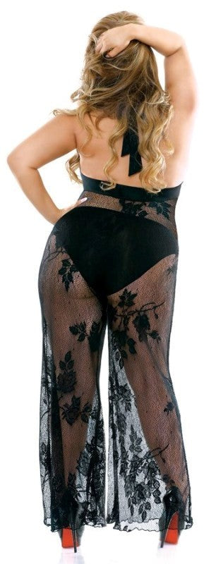 Curve Nicki Stretch Lace Halter Jumpsuit - - Bras and Bra Sets