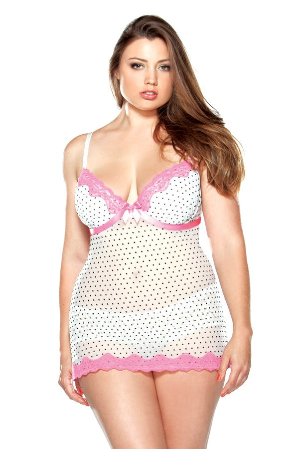 Curve Pushup Polkadot Babydoll & Panty - - Babydolls and Chemises