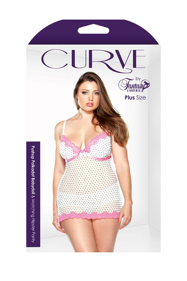Curve Pushup Polkadot Babydoll & Panty - - Babydolls and Chemises