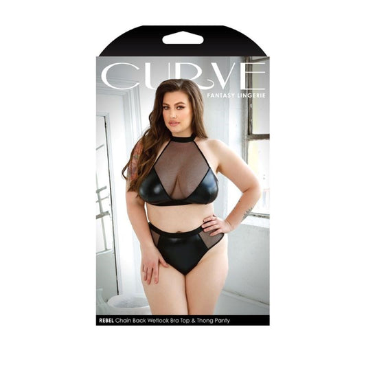 Curve Rebel Chain Back Wetlook Bra & Thong - Bras and Bra Sets