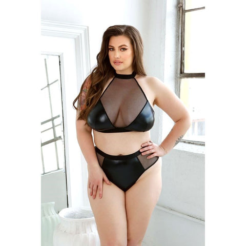Curve Rebel Chain Back Wetlook Bra & Thong - Bras and Bra Sets