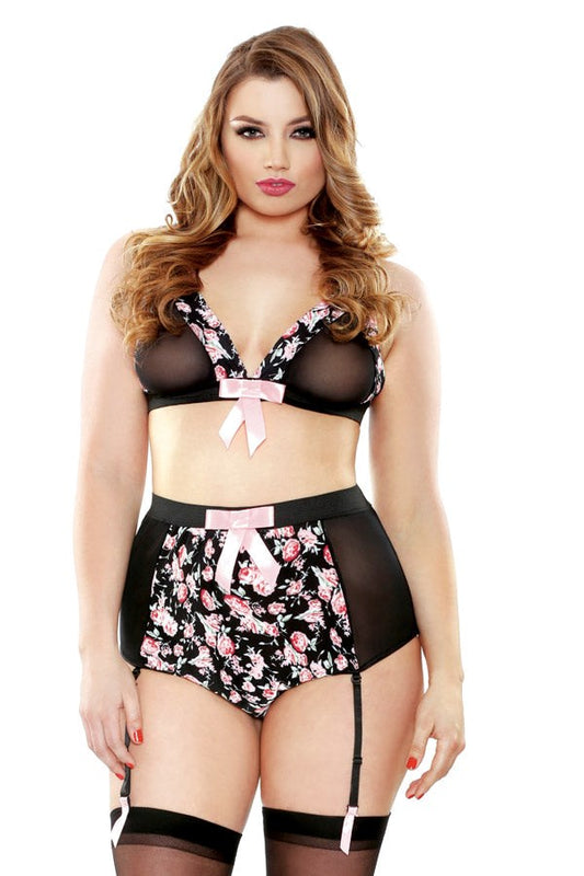 Curve Retro High Floral Bralette & Panty - Babydolls and Chemises