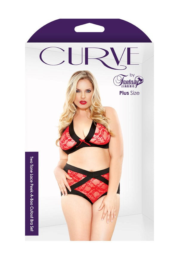 Curve Two Tone Lace Peek-A-Boo Cutout - - Bras and Bra Sets