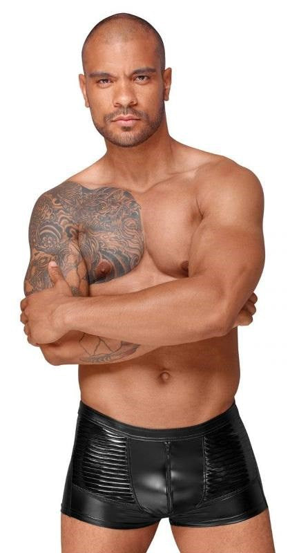 Decadence Powerwetlook Men's Shorts with Decorative PVC Pleats - Jocks and G-Strings