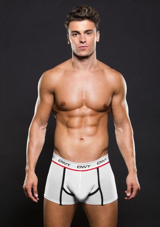 Envy Logo Elastic Low Rise Mesh Trunk White - Jocks and G-Strings