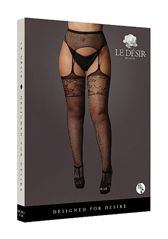 Garterbelt Stockings With Lace Top - Black - - Hosiery