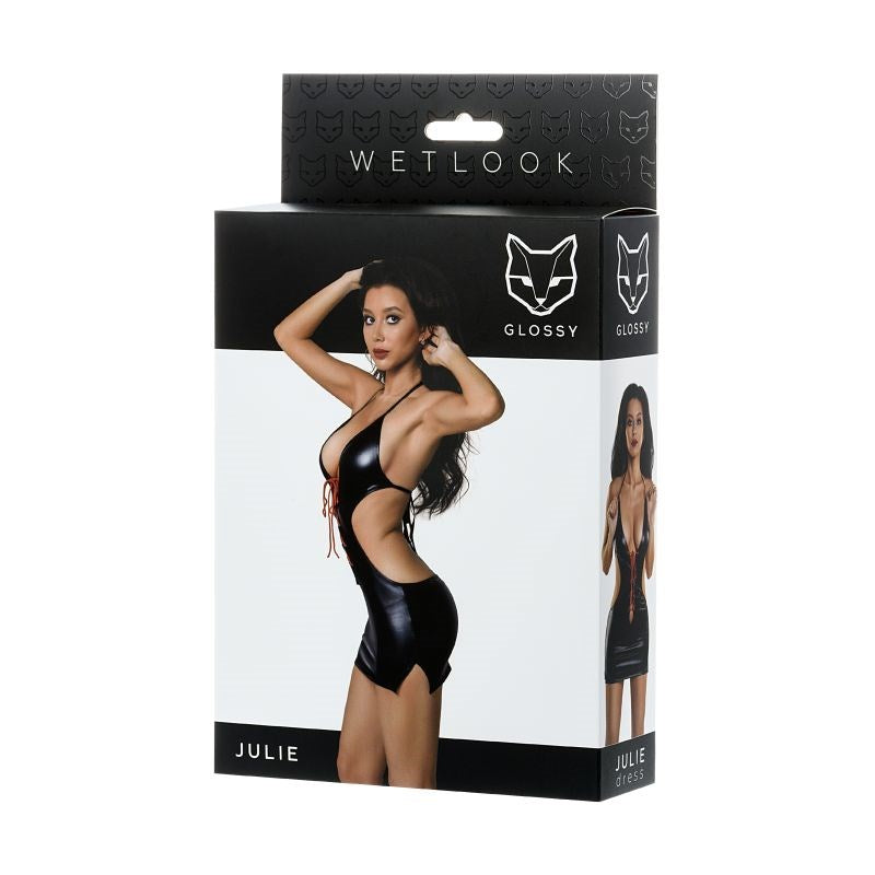 Glossy Dress Wetlook w Red Laces Julie - Bras and Bra Sets