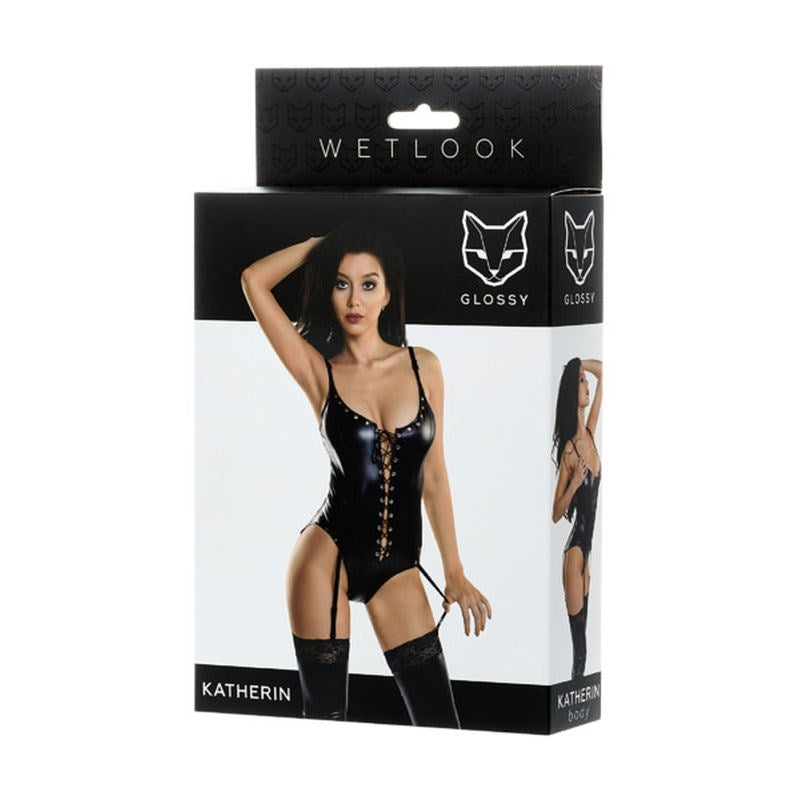 Glossy Wetlook Lace Up Bodysuit Katherin - - Her Fetish