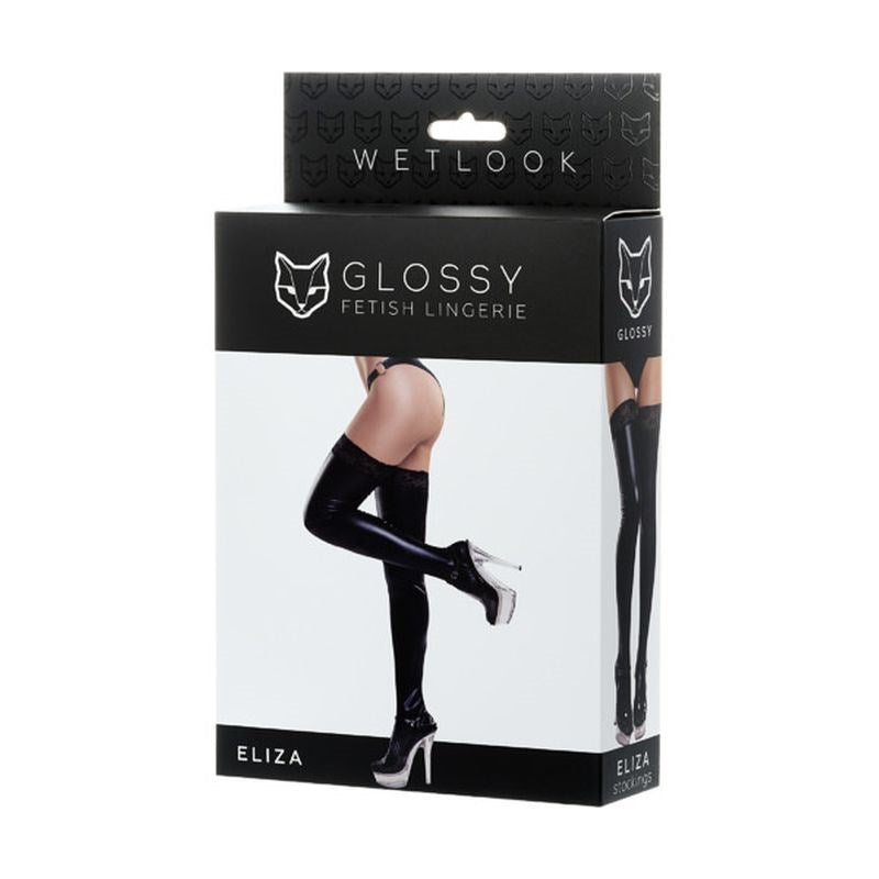 Glossy Wetlook Leg Stockings with Lace Insert Eliza - - Her Fetish