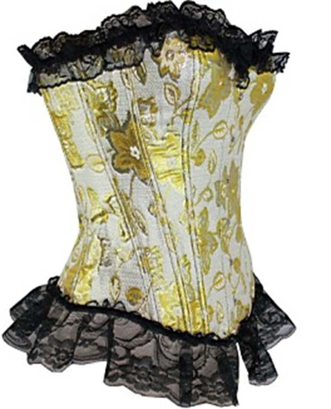 Gold and Black Floral Corset & G-String - - Bustiers and Corsets