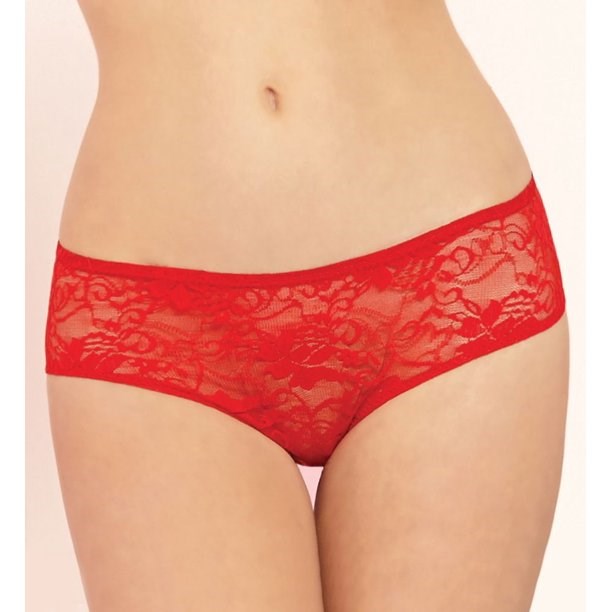 Lace Boyshorts Open Crotch & Ruffles Red - - Bras and Bra Sets