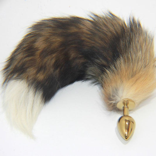 Long Fox Tail Steel Butt Plug Gold - Steel Sex Toys