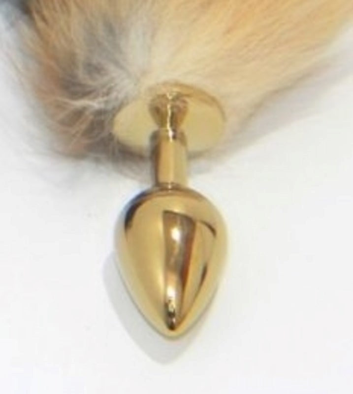 Long Fox Tail Steel Butt Plug Gold - - Steel Sex Toys