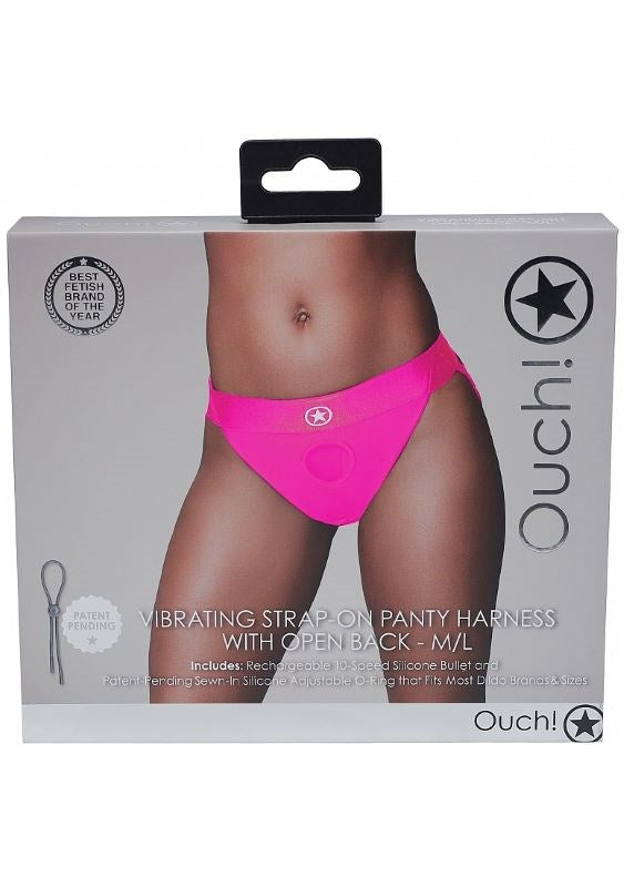 Ouch! Vibrating Strap-on Panty Harness with Open - Pink - - Strap On Sextoys