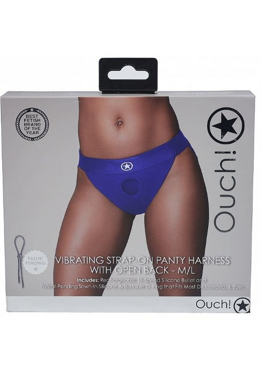 Ouch! Vibrating Strap-on Panty Harness with Open - Royal Blue - Strap On Sextoys