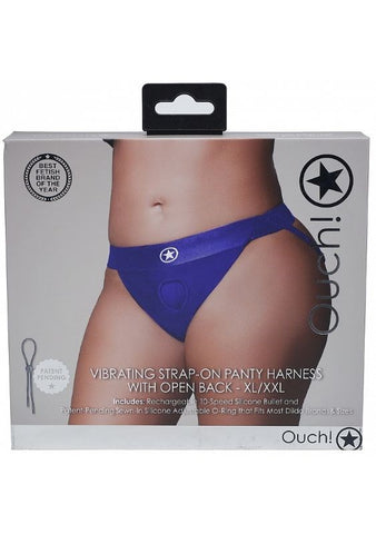 Ouch! Vibrating Strap-on Panty Harness with Open - Royal Blue - Strap On Sextoys