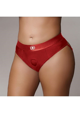 Ouch! Vibrating Strap-on Thong with Removable Butt Straps - RED - Strap On Sextoys