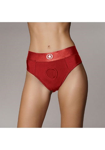 Ouch! Vibrating Strap-on Thong with Removable Butt Straps - RED - Strap On Sextoys