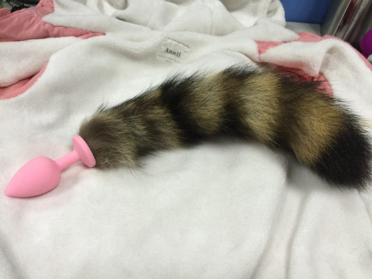 Pink Silicone Butt Plug With Faux Fox Tail - Butt Plugs