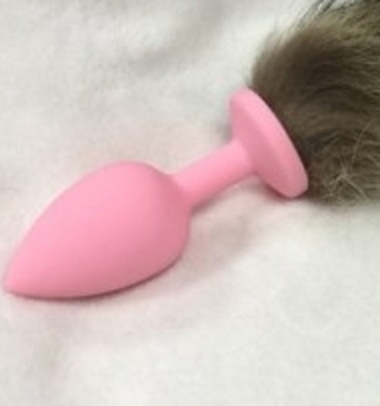 Pink Silicone Butt Plug With Faux Fox Tail - - Butt Plugs