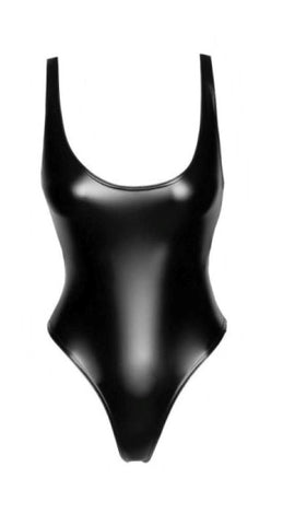 Power Wetlook Fetish Bodysuit with High Cut Leg - Her Fetish