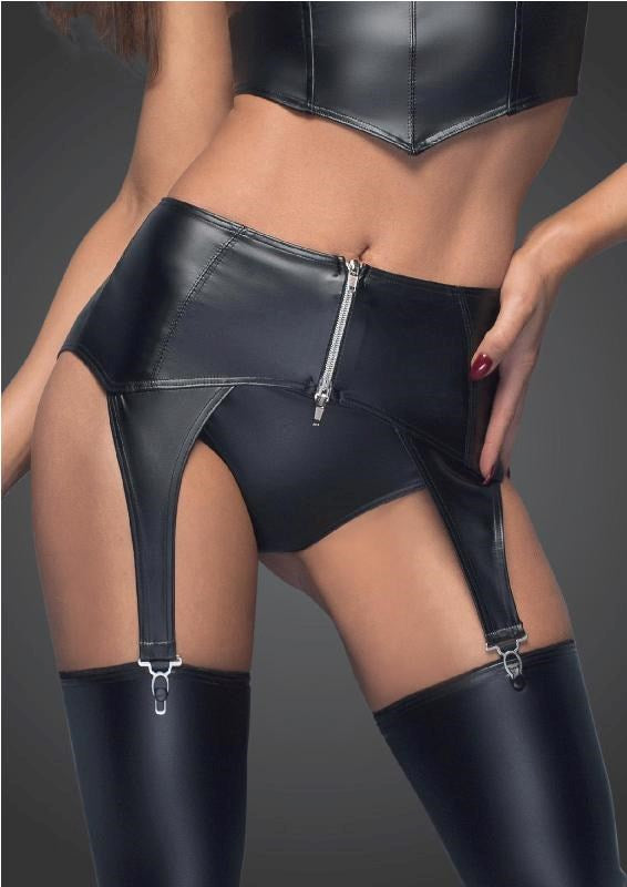 Powerwetlook Garter Belt with Silver Zipper - - Her Fetish