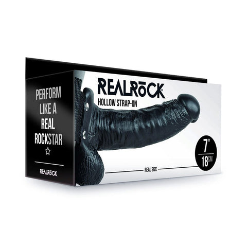 REALROCK Hollow Strap-on with Balls Black - Realistic Dildos