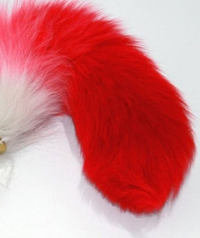 Red Faux Fox Tail Gold Butt Plug - Steel Sex Toys