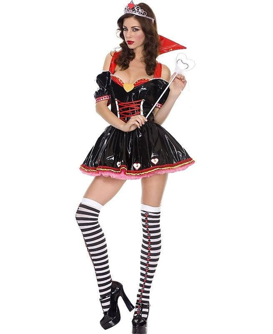 Sexy Vinyl Queen Of Hearts Adult Costume - Fancy Dress Ups