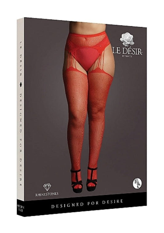Suspender Rhinestone Pantyhose - Red - Hosiery