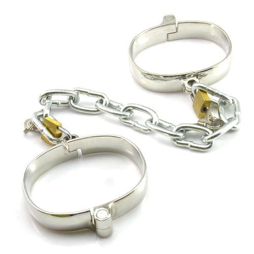 Unisex Luxury Dungeon Irons Cuffs With Chain - - Collars And Cuffs