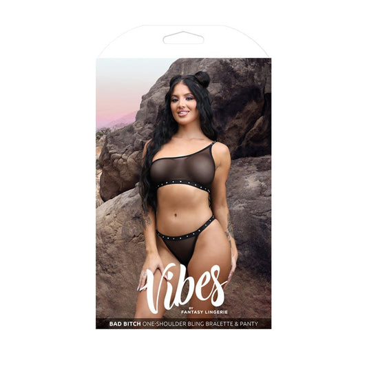 Vibes Bad Bitch One-Shoulder Bralette & Panty - Bras and Bra Sets