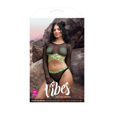 Vibes Fuck Ur Rules Longsleeve Top & Panty - Bras and Bra Sets