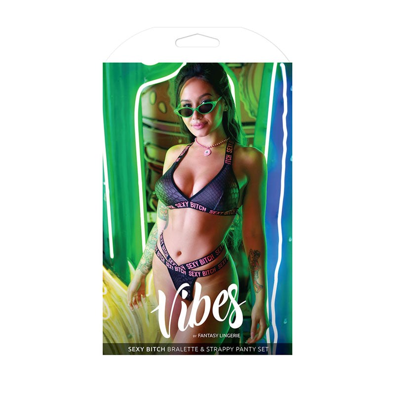 Vibes Sexy Bitch Bralette & Strappy Panty - - Bras and Bra Sets