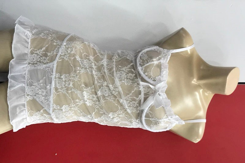 White Bow Babydoll with G-String - - Babydolls and Chemises