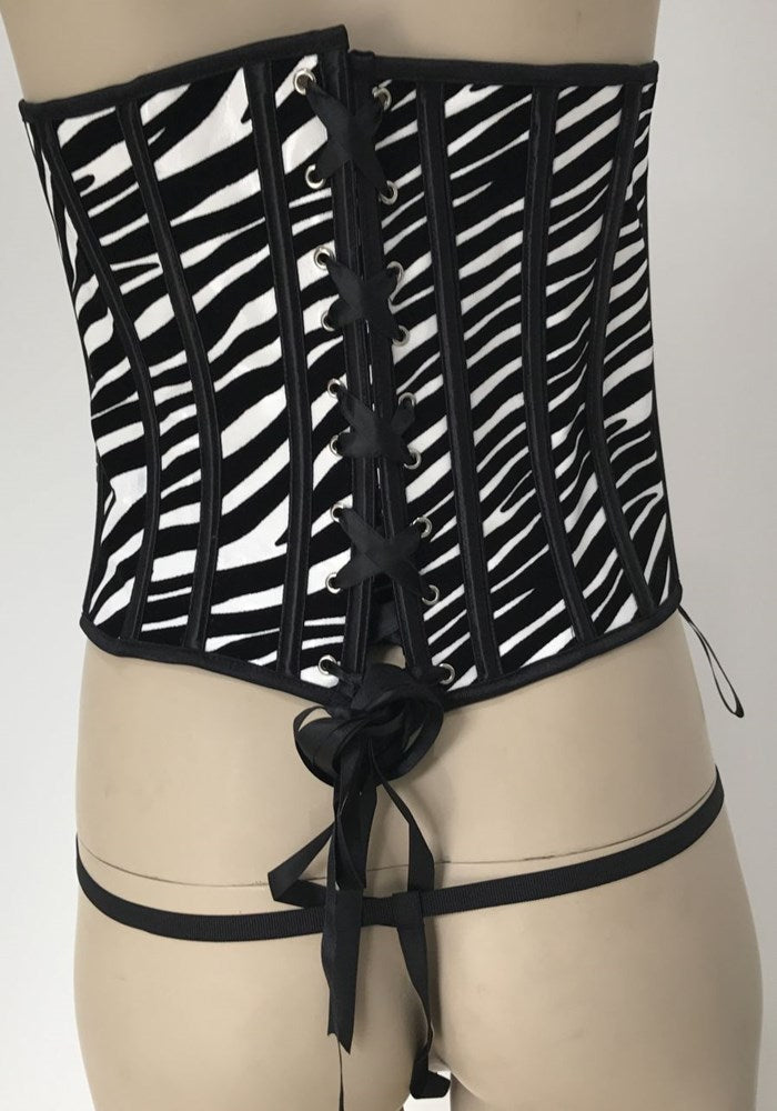 Zebra Print Vinyl Corset with G-string-Zebra - - Bustiers and Corsets
