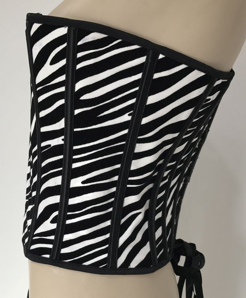 Zebra Print Vinyl Corset with G-string-Zebra - - Bustiers and Corsets